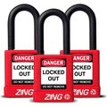 Zing ZING RecycLock Safety Padlock, Keyed Alike, 1-1/2" Shackle, 1-3/4" Body, Red, 3 Pack, 7062 7062